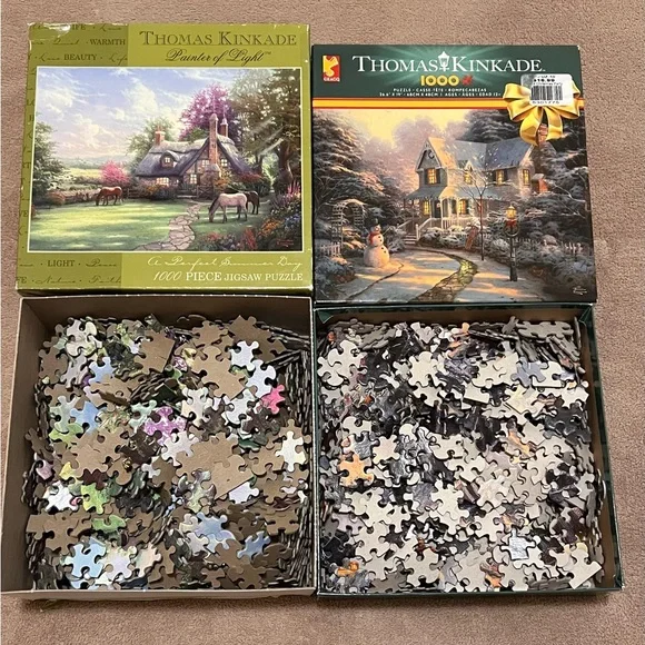 Thomas Kinkade 1000 Piece Jigsaw Puzzle Lot of 2 - Picture 2 of 6